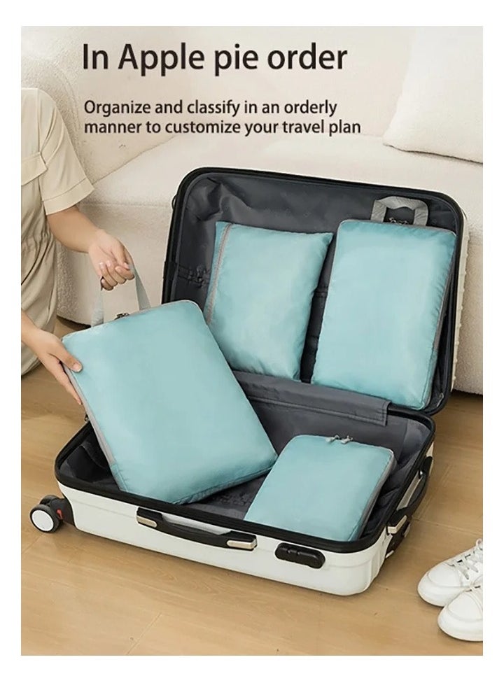 9 Set Compression Packing Cubes for Travel, Lightweight Vacation Travel Essentials, Travel Accessories for Suitcase Organizer Bags Set, Durable Luggage Organizer Travel Bags, Light Blue