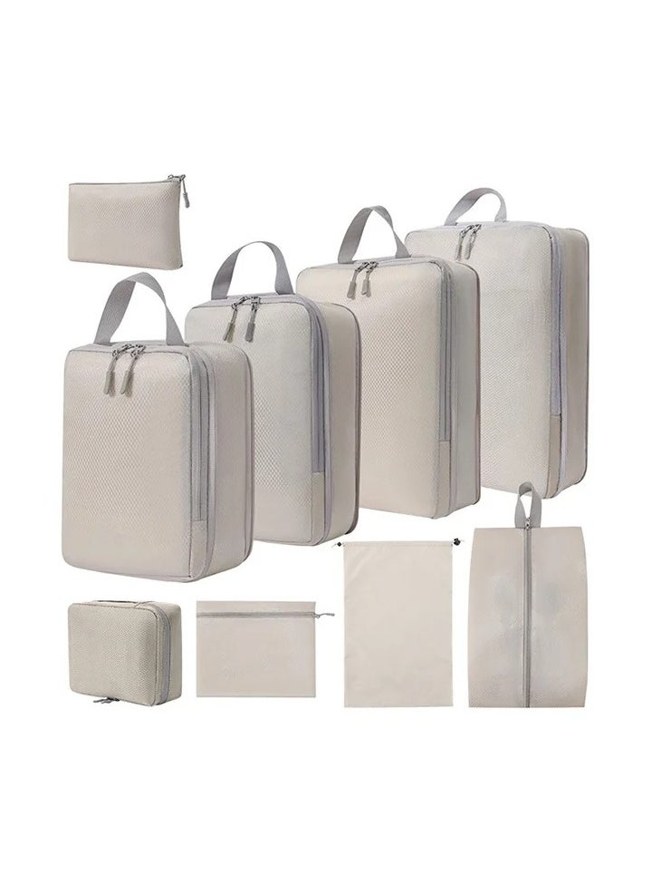 9 Set Compression Packing Cubes for Travel, Lightweight Vacation Travel Essentials, Travel Accessories for Suitcase Organizer Bags Set, Durable Luggage Organizer Travel Bags, Beige