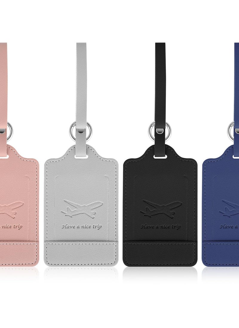 4 Pack Luggage Tags with Address Labels for Travel and Business Trips PU Suitcase Tags for Handbags and Backpacks