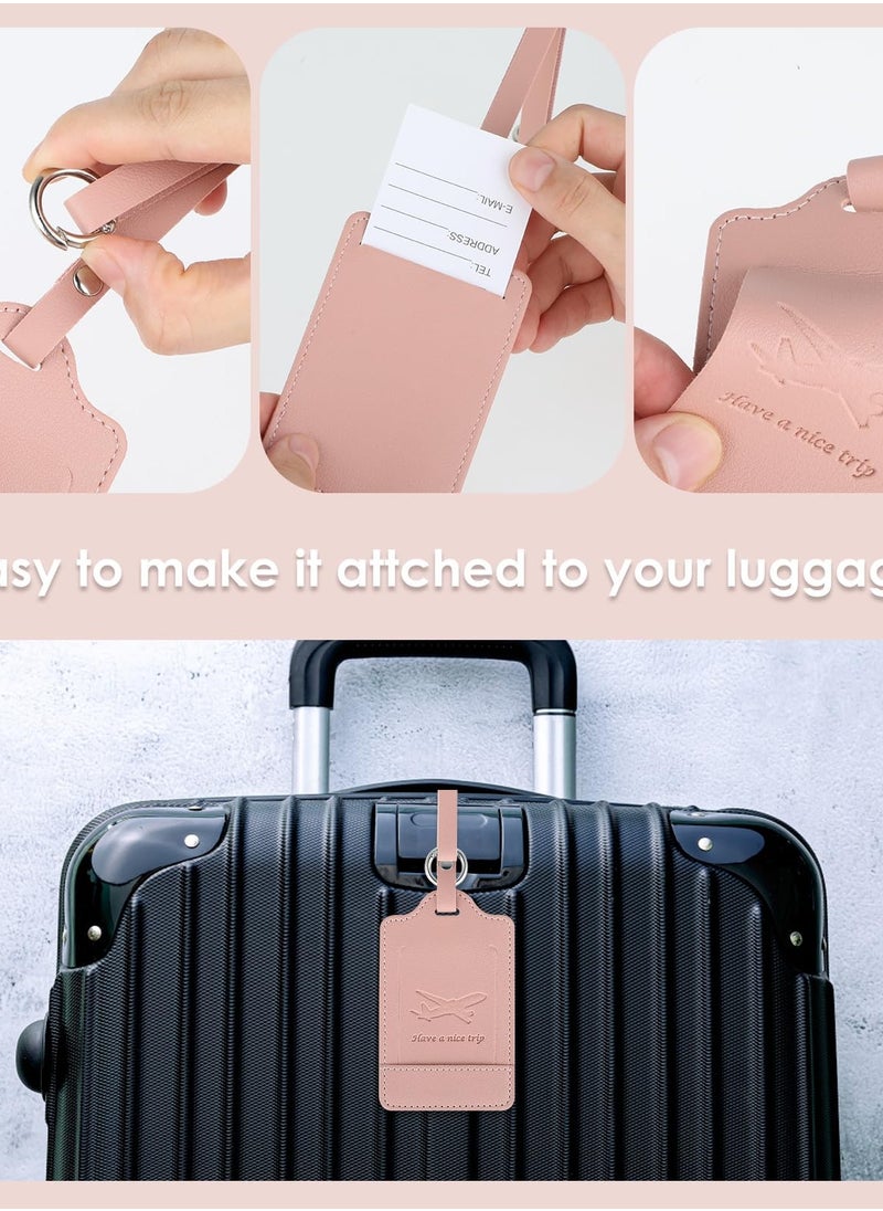 4 Pack Luggage Tags with Address Labels for Travel and Business Trips PU Suitcase Tags for Handbags and Backpacks