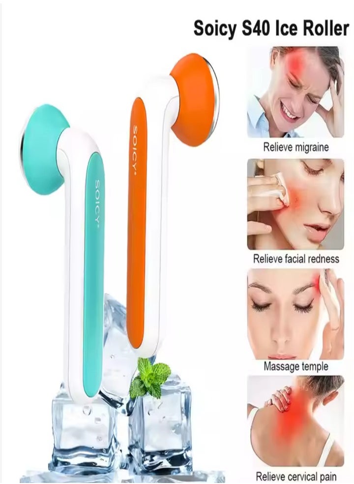 Metal Portable Ice Roller for Eye Massage, Face Firming and Lifting Roller, Migraine Cold Massager with 2 Stainless Steel Heads