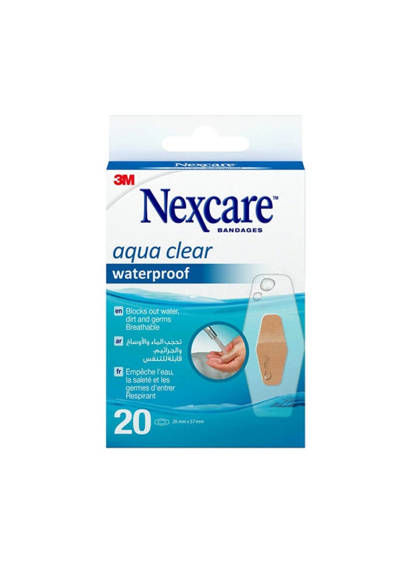 Aqua Clear Waterproof Bandages – One Size – 20 Bandages (2 packs)