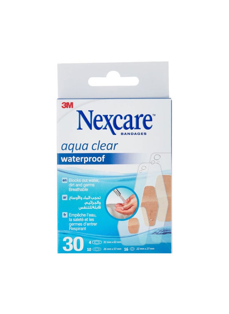 Aqua Clear Waterproof Bandages – Assorted Size – 30 Bandages (2 packs)