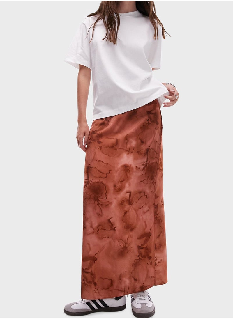 super high-waist smudge flower maxi skirt