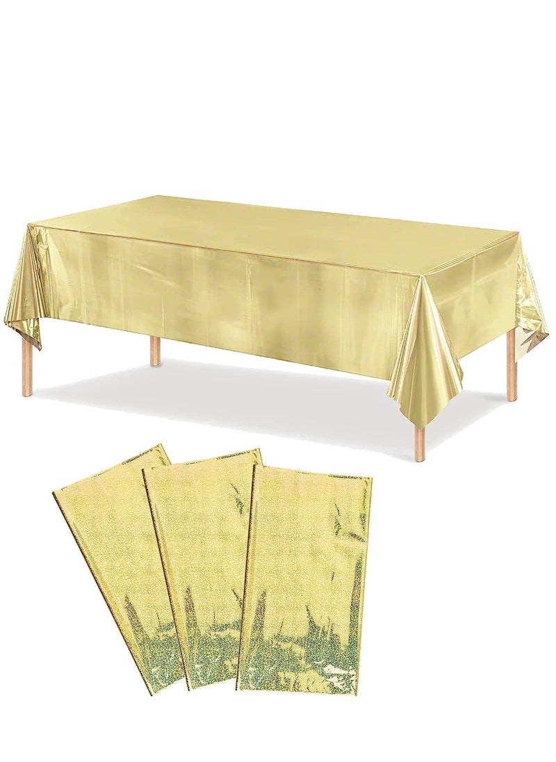 3 Pack Gold Sequin Plastic Tablecloths Shiny Disposable Rectangle Table Covers Table Cloth for Wedding Party Birthday Baby Shower Decoration