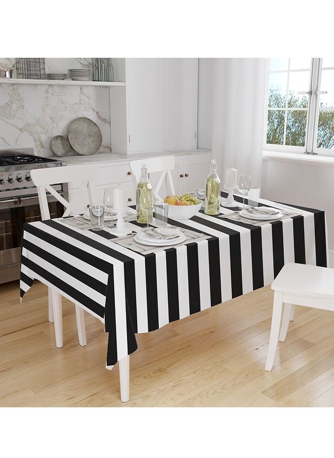 2 Pieces Black and White Striped Tablecloth Plastic Stripe Table Cover Waterproof Rectangle Tablecloth for Holiday Party Picnic Decoration