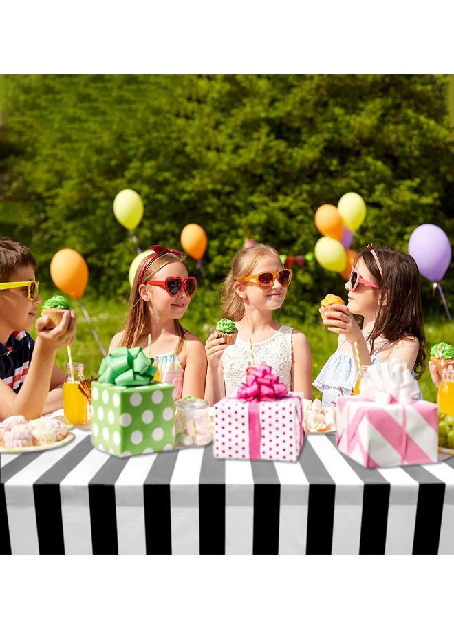 2 Pieces Black and White Striped Tablecloth Plastic Stripe Table Cover Waterproof Rectangle Tablecloth for Holiday Party Picnic Decoration