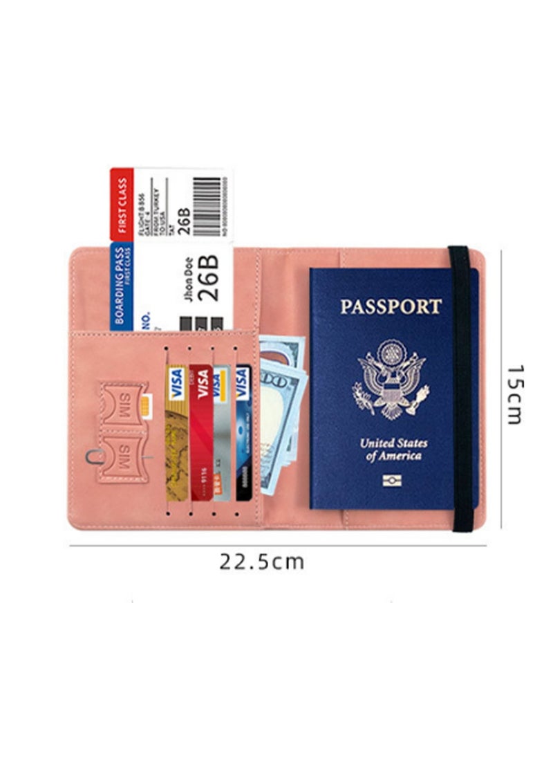 Pink Passport Holder Wallet Case, Passport Holder With Rfid Blocking, Pu Leather Travel Document Holder For Men And Women Travel Accessories