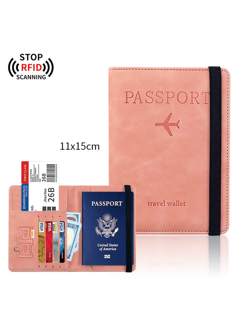 Pink Passport Holder Wallet Case, Passport Holder With Rfid Blocking, Pu Leather Travel Document Holder For Men And Women Travel Accessories