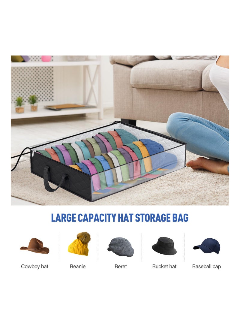 Caps Clothing Organizer, Wide Hat Storage for Various Caps  or Underwear with 2 Sturdy Handles Storage Box Holds Up to 40 Hats Foldable or 60 Underwear for Home Travel (Black, 20x16x6.7inches)