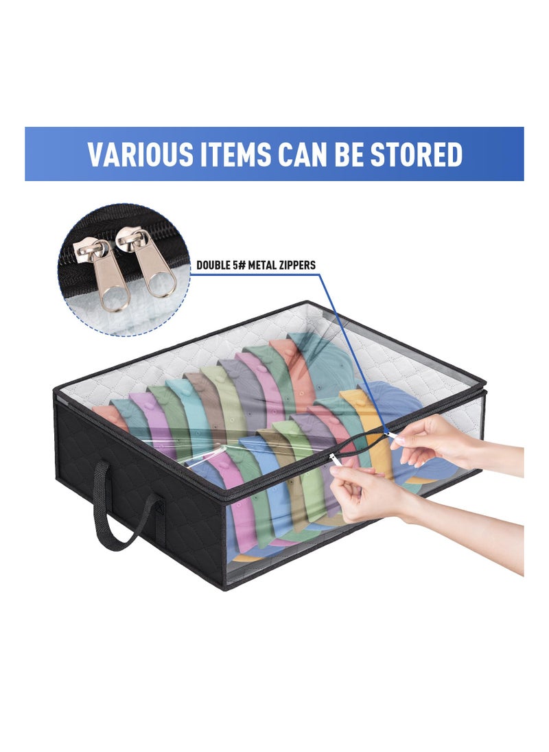 Caps Clothing Organizer, Wide Hat Storage for Various Caps  or Underwear with 2 Sturdy Handles Storage Box Holds Up to 40 Hats Foldable or 60 Underwear for Home Travel (Black, 20x16x6.7inches)