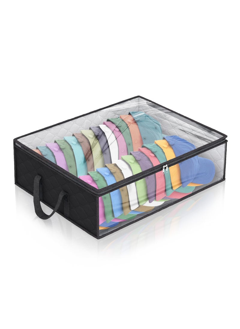 Caps Clothing Organizer, Wide Hat Storage for Various Caps  or Underwear with 2 Sturdy Handles Storage Box Holds Up to 40 Hats Foldable or 60 Underwear for Home Travel (Black, 20x16x6.7inches)