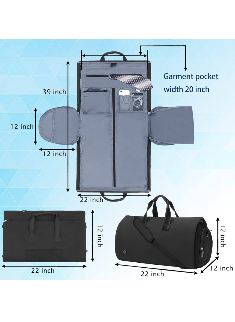 Convertible Garment Bag with Shoulder Strap and Shoe Compartment, Travel Duffel Bag for Men and Women, Ideal Weekender Bag