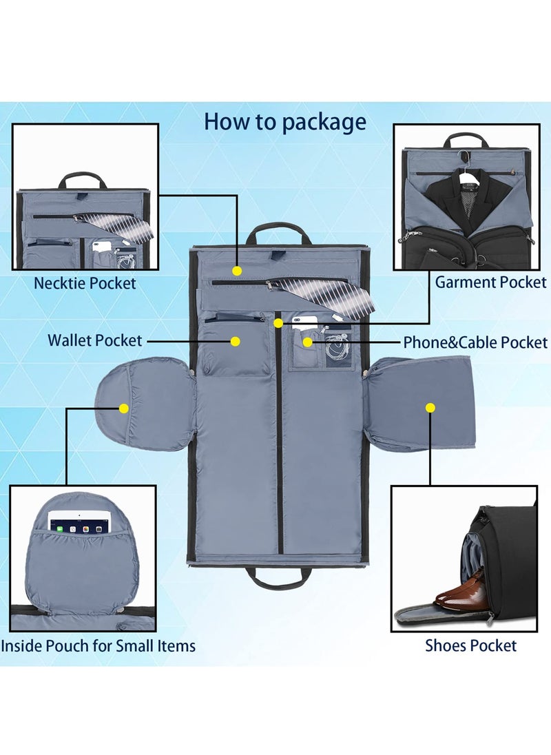 Garment Bags, Convertible Garment Bag with Shoulder Strap, Shoes Compartment, Convertible Travel Garment Bag,Carry on Garment Duffel Bag for Men Women, Weekender Bag