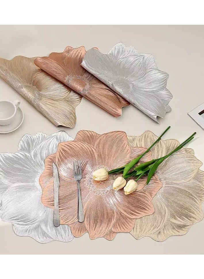 Placemats Round Hollow Flower Table Mats Pressed Vinyl Flower Leaf Table Mats for Holiday Party Wedding Decoration Centerpiece Table Decor Set of 6