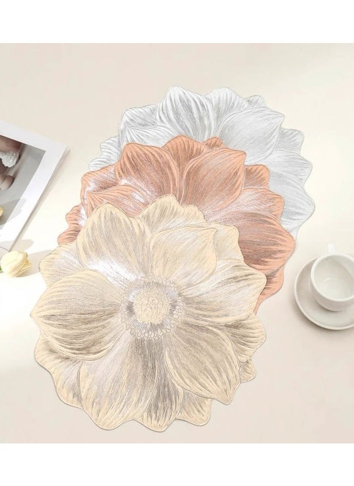 Placemats Round Hollow Flower Table Mats Pressed Vinyl Flower Leaf Table Mats for Holiday Party Wedding Decoration Centerpiece Table Decor Set of 6