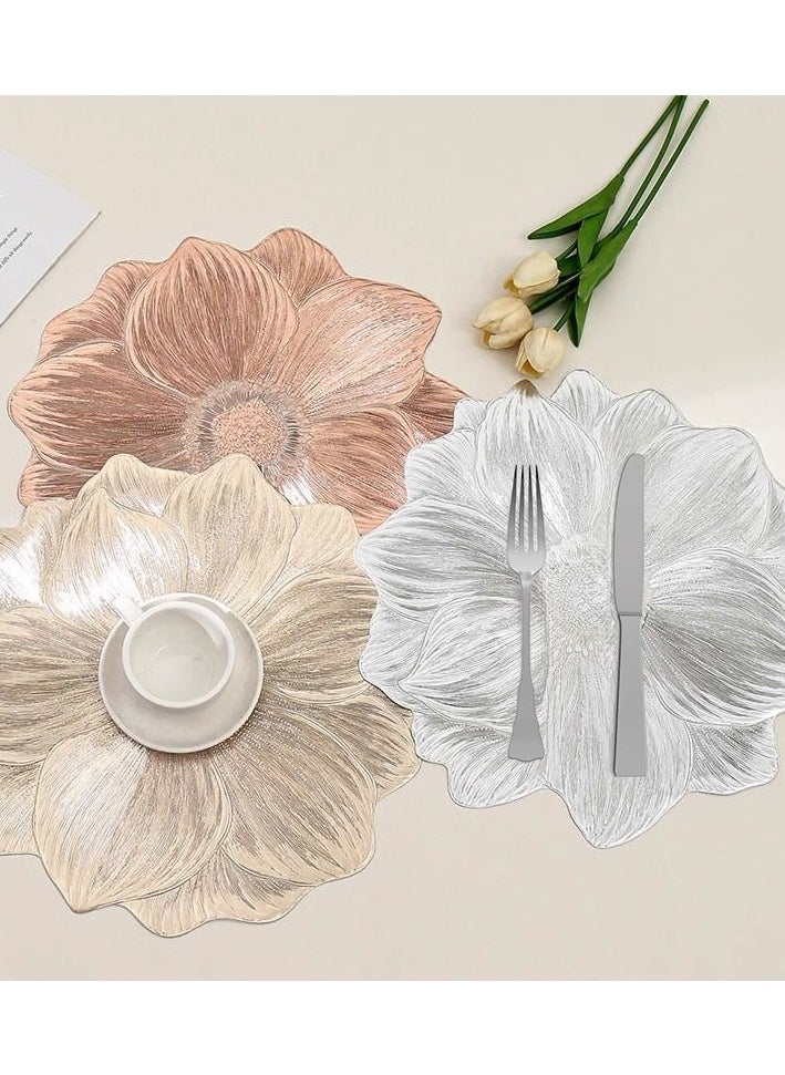 Placemats Round Hollow Flower Table Mats Pressed Vinyl Flower Leaf Table Mats for Holiday Party Wedding Decoration Centerpiece Table Decor Set of 6