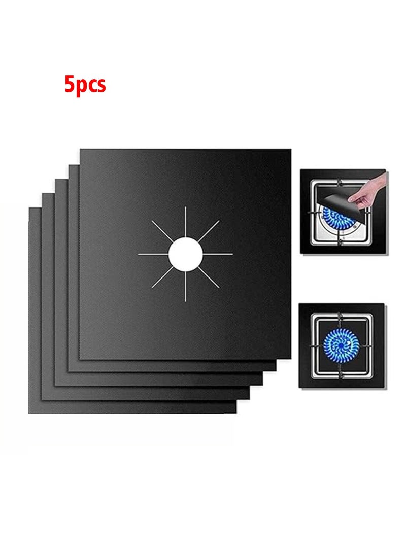 5 Pcs Reusable Non-Stick Black Stovetop Protectors,Stove Burner Covers Double Thickness for Kitchen and Easy to Clean（Black）