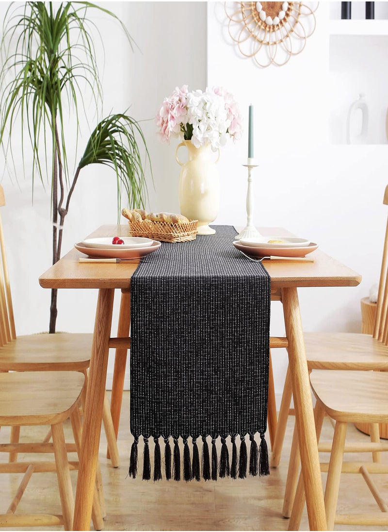 Rustic Black Burlap Table Runner, 33x183cm Washable Boho Style for Dining Room, Bedroom Decor, and Holiday Party Centerpiece