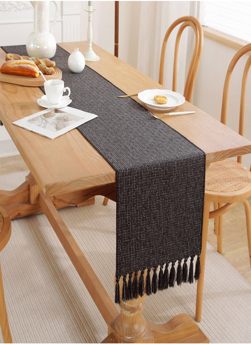 Rustic Black Burlap Table Runner, 33x183cm Washable Boho Style for Dining Room, Bedroom Decor, and Holiday Party Centerpiece