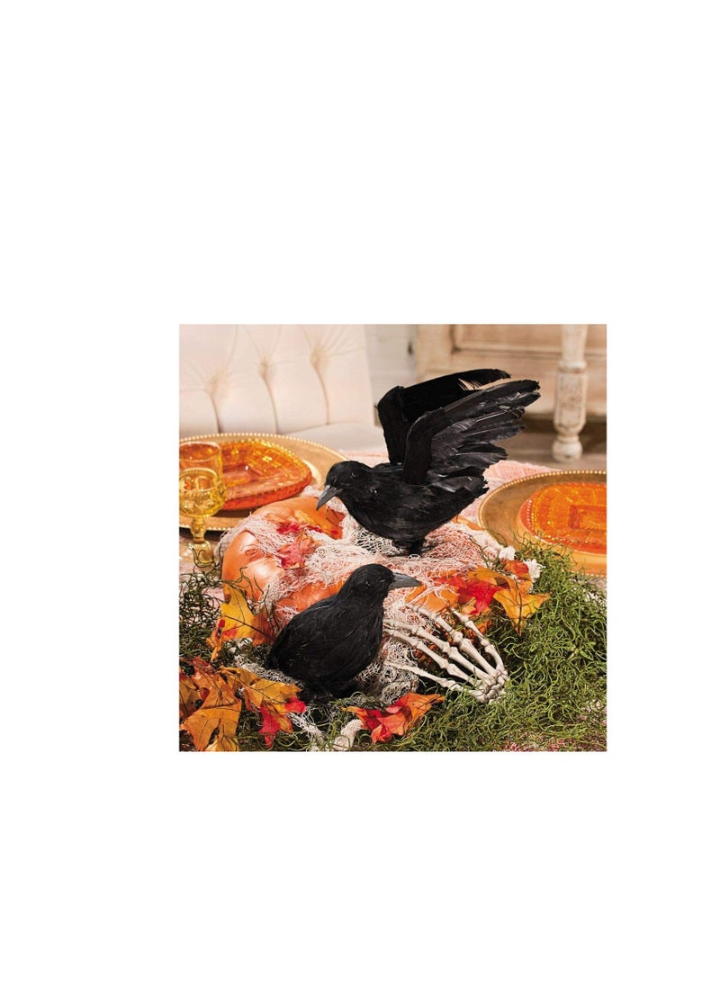 Realistic Feathered Crows Decorations - Set of 2 - Scary Home Decor