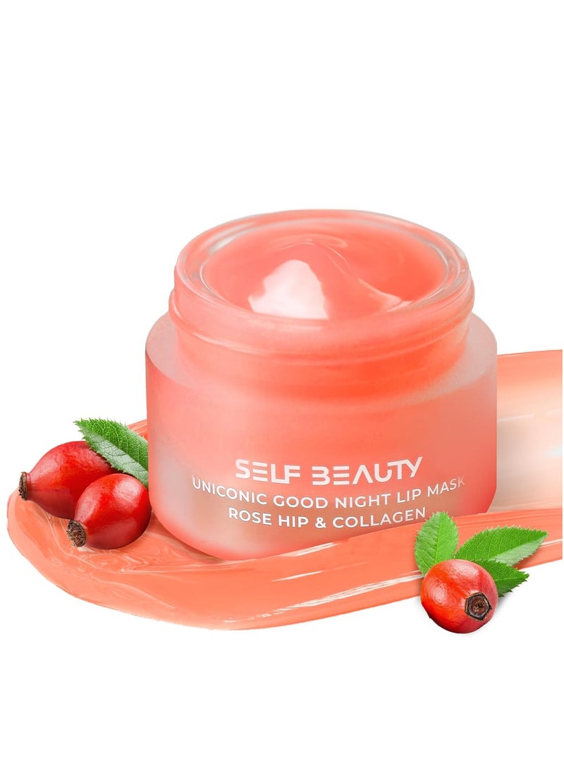 SelfBeauty Lip Mask - Rosehip & Collagen, Vegan Lip Balm, Lip Moisturizer, Overnight Hydrating Lip Treatment with Collagen Peptide, Lip Scrub Exfoliator Intensive Lip Repair, 0.51fl.oz