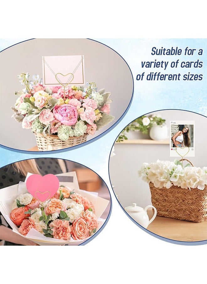 20 Pcs Floral Place Card Holder, Metal Heart Shape Card Holder, for Flower Arrangements Wedding Part Birthday