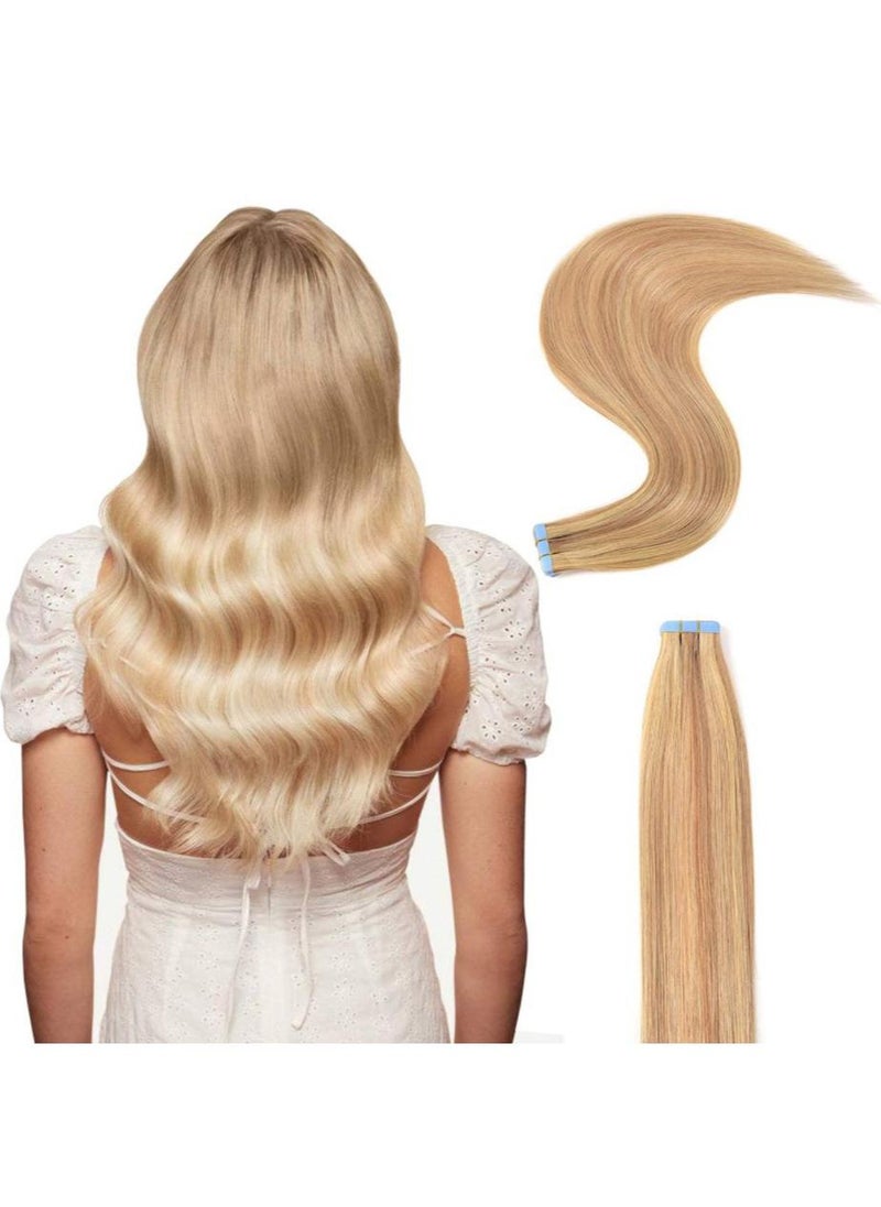 20 Piece Human Hair Extension Gold Brown 50g Tape In Human Hair Extension Premium 100% Human Hair With Invisible Tape Attached Semi Permanent Hair Extensions