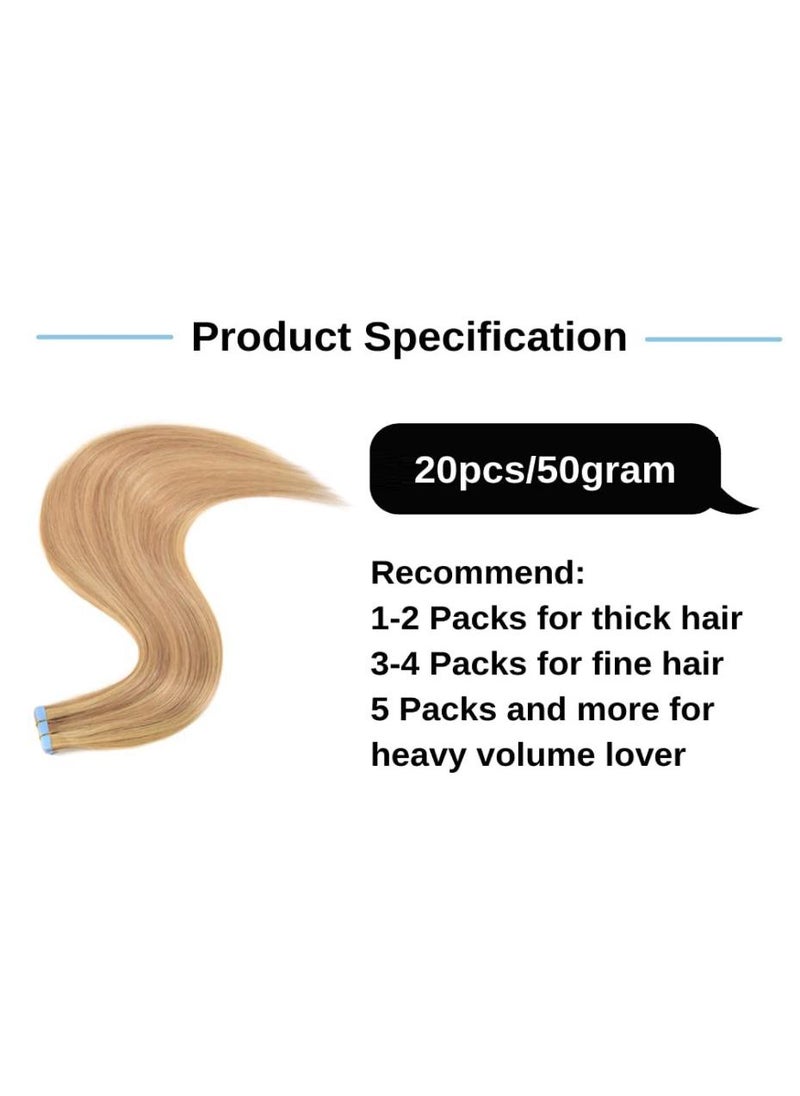 20 Piece Human Hair Extension Gold Brown 50g Tape In Human Hair Extension Premium 100% Human Hair With Invisible Tape Attached Semi Permanent Hair Extensions