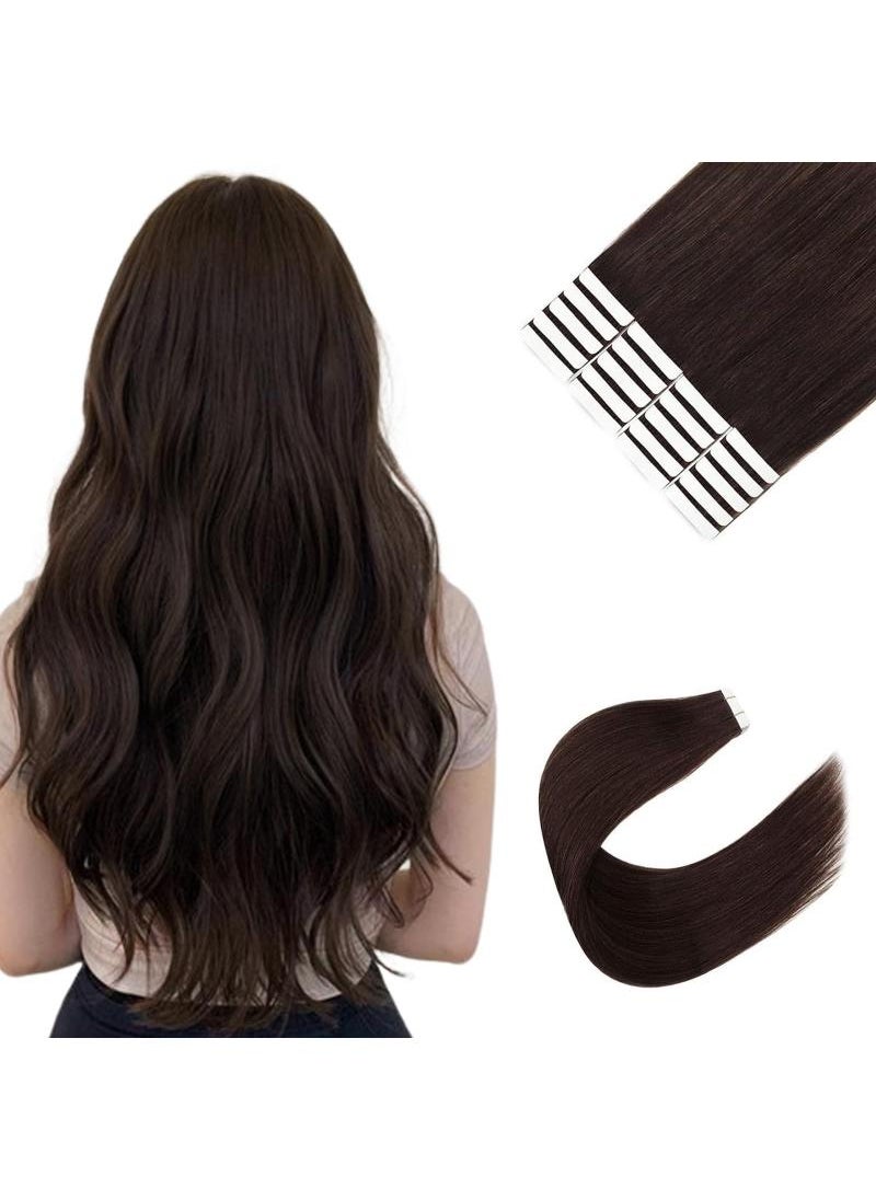 20 Piece Human Hair Extension Dark Brown 50g Tape In Human Hair Extension Premium 100% Human Hair With Invisible Tape Attached Semi Permanent Hair Extensions