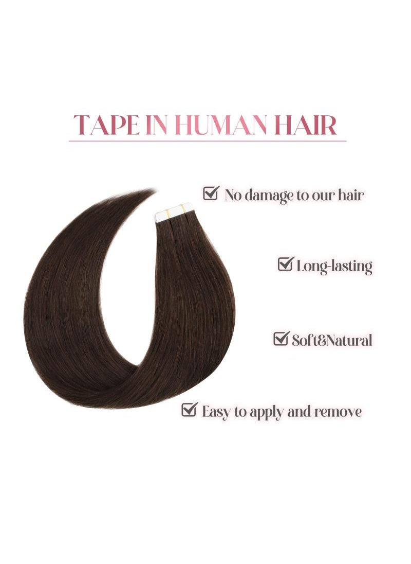 20 Piece Human Hair Extension Dark Brown 50g Tape In Human Hair Extension Premium 100% Human Hair With Invisible Tape Attached Semi Permanent Hair Extensions