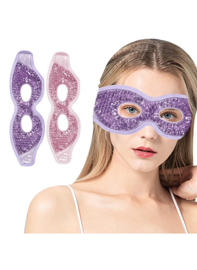 2Pcs Cooling Eye Mask Sleeping Mask, Ice Eye Mask & Cold Eye Packs & Heat Cold Compress Pack Eye Spa Pad For Puffy Eyes,Puffiness,Headache,Stress Relief (Pink&Purple)