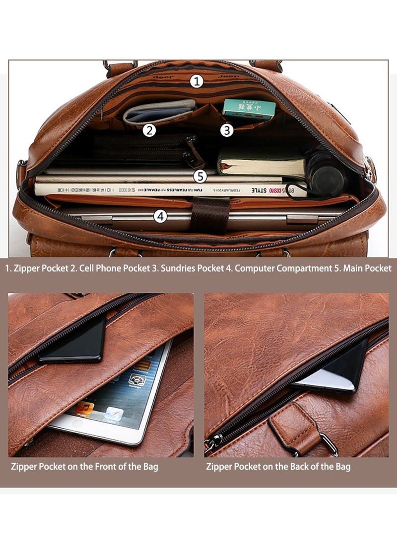 Mens Messenger Bag Leather 15 Inches Laptop Briefcase Large Laptop Bag Satchel Crossbody Bag