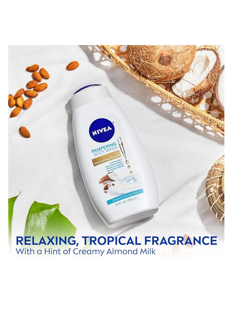 NIVEA Coconut and Almond Milk Body Wash with Nourishing Serum, 20 Fl Oz Bottle