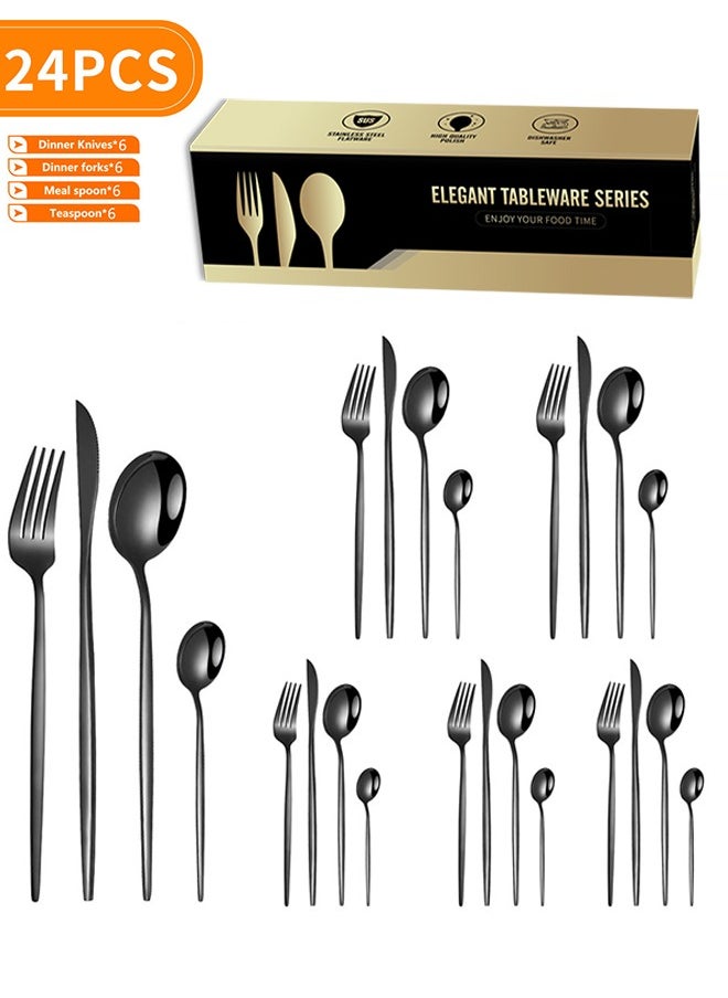 24-Piece Stainless Steel Flatware Set black