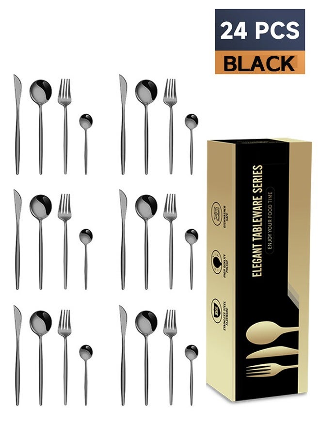 24-Piece Stainless Steel Flatware Set black