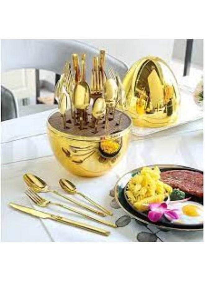 Dinner Set Spoon Set Knife Fork Spoon Set Cutlery Set Spoon Holder 24-Piece Silverware Set for 6, Gold Plated Stainless Steel Espresso Spoons/Fork