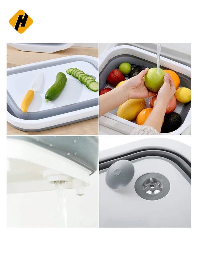 Multi-function 3-in-1 Collapsible Cutting Board Foldable Food Strainers,Drain Basket,Folding Drain Basket, Folding Chopping for Kitchen