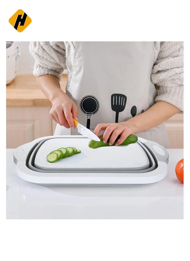 Multi-function 3-in-1 Collapsible Cutting Board Foldable Food Strainers,Drain Basket,Folding Drain Basket, Folding Chopping for Kitchen