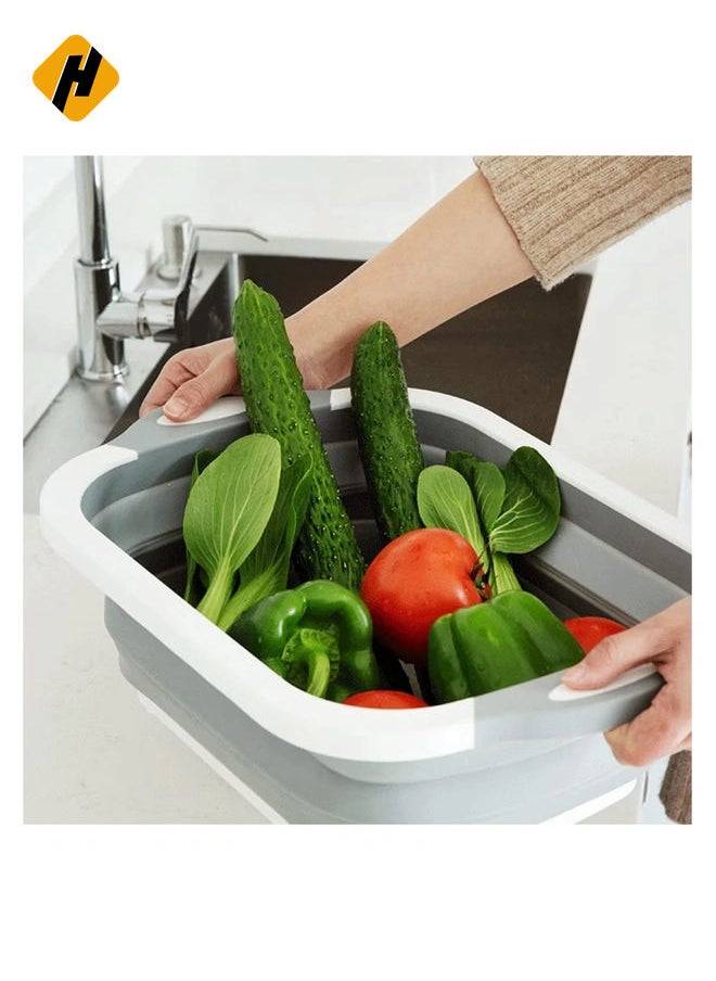 Multi-function 3-in-1 Collapsible Cutting Board Foldable Food Strainers,Drain Basket,Folding Drain Basket, Folding Chopping for Kitchen