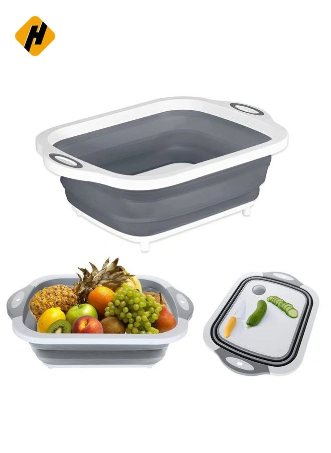 Multi-function 3-in-1 Collapsible Cutting Board Foldable Food Strainers,Drain Basket,Folding Drain Basket, Folding Chopping for Kitchen