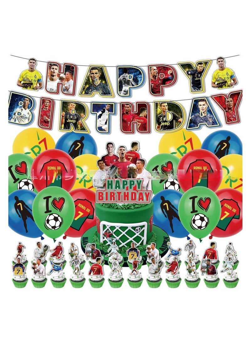 C Ronaldo Theme Birthday Decorations Include Birthday Banner Cake Toppers Balloons