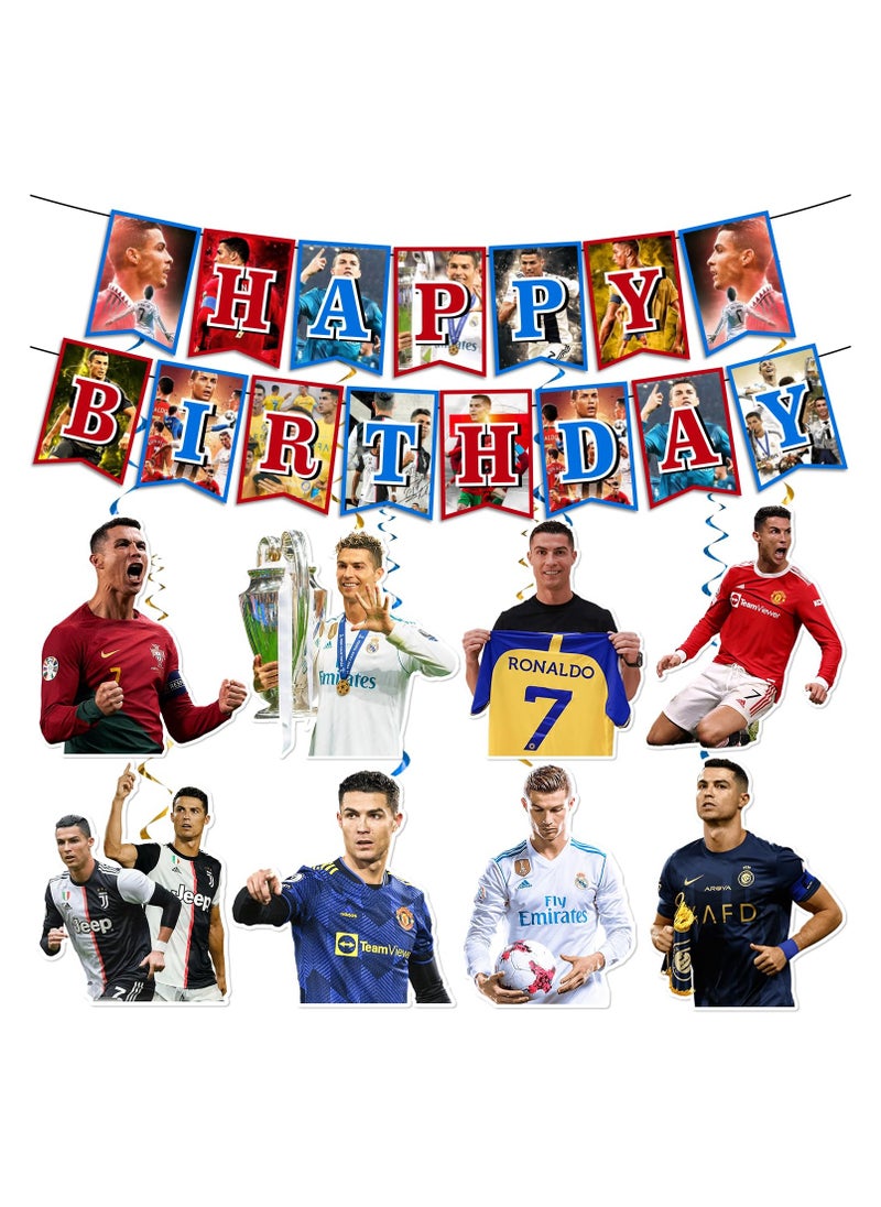 Soccer Star Party Decorations Set includes 1pcs Soccer Star Birthday Party Decorations Banner and 8pcs soccer Star Birthday Decorations Hanging Swirls Soccer Star Party Supplies for Boys Girls