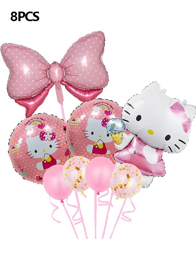 8Pcs Cute HelloKitty Anime Party Decoration Balloons,Aluminum Film Material Double Sided Balloons,Anime Theme Party Supplies,Kawaii Birthday Party Ballons