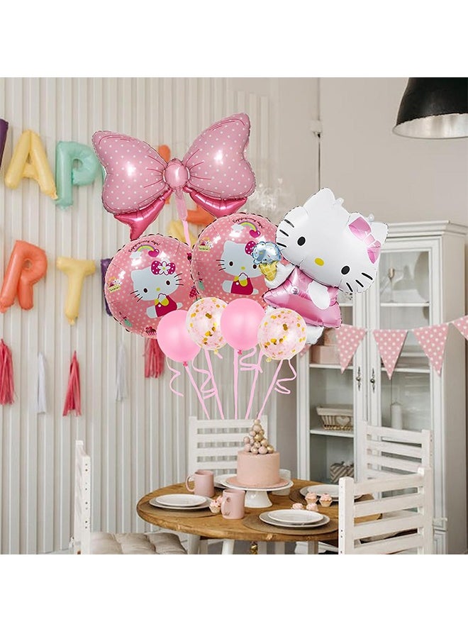 8Pcs Cute HelloKitty Anime Party Decoration Balloons,Aluminum Film Material Double Sided Balloons,Anime Theme Party Supplies,Kawaii Birthday Party Ballons