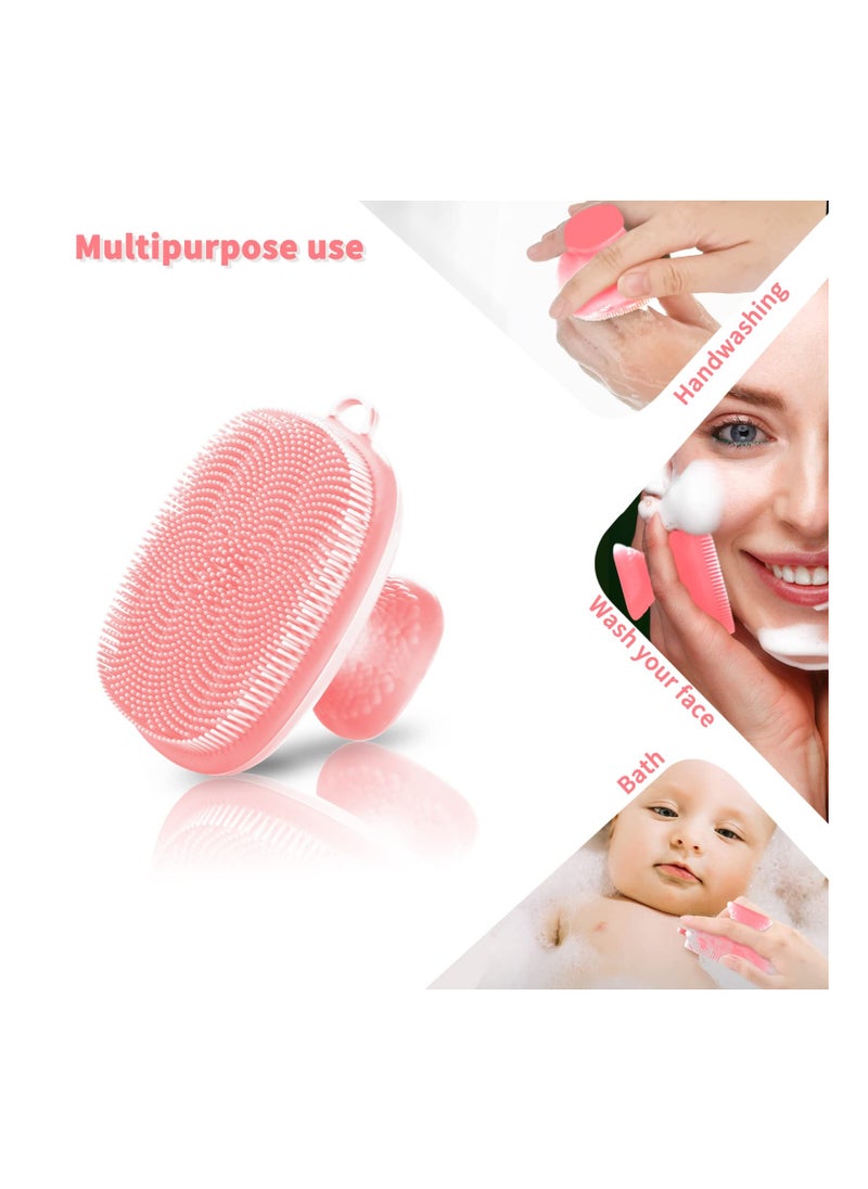 Silicone Face Scrubber u0026 Cleansing Brush - Waterproof Manual Facial Wash Brush for Exfoliating u0026 Skin Care (Pink)