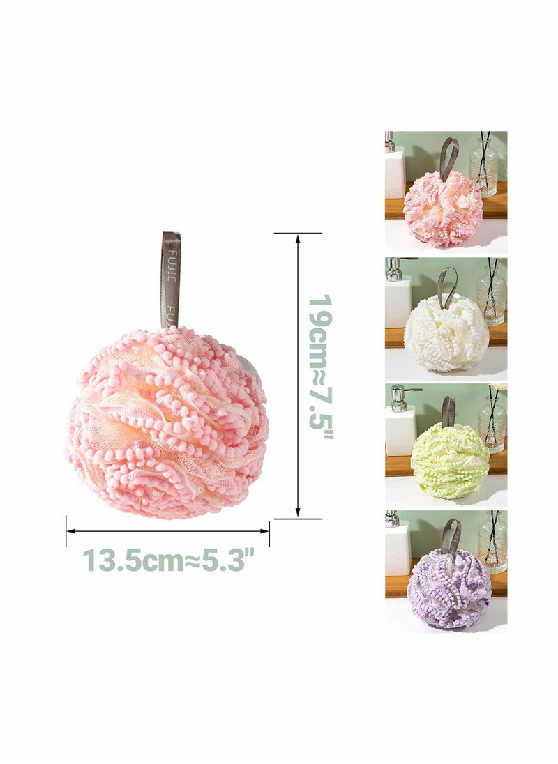 4Pcs Bath Loofahs Shower Puff Ball Flower Loofah Sponge Exfoliating Body Scrubber Pouf for Kids Men Women Delicate Skin