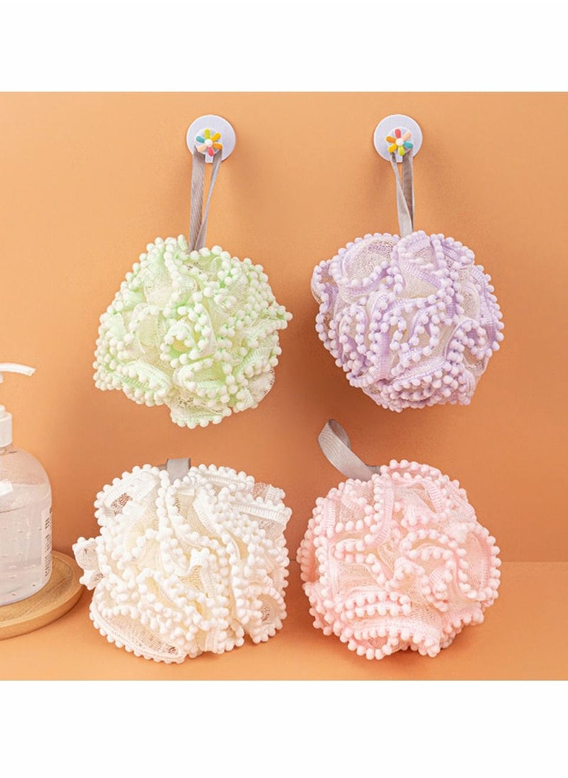 4Pcs Bath Loofahs Shower Puff Ball Flower Loofah Sponge Exfoliating Body Scrubber Pouf for Kids Men Women Delicate Skin