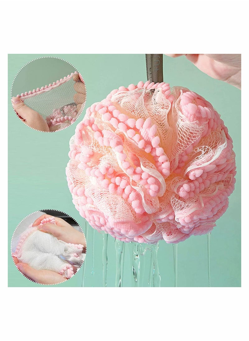 4Pcs Bath Loofahs Shower Puff Ball Flower Loofah Sponge Exfoliating Body Scrubber Pouf for Kids Men Women Delicate Skin