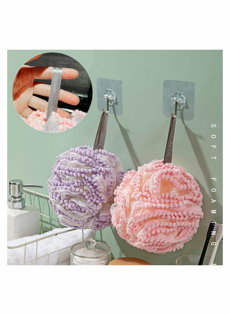 4Pcs Bath Loofahs Shower Puff Ball Flower Loofah Sponge Exfoliating Body Scrubber Pouf for Kids Men Women Delicate Skin